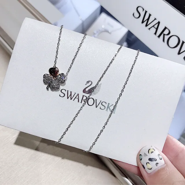 Swarovski كلوفر باڤي كريستال ونغمات الذهب الوردي قلادة قلب 8