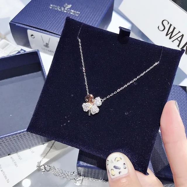 Swarovski كلوفر باڤي كريستال ونغمات الذهب الوردي قلادة قلب 9