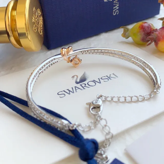 Swarovski Silver Gold Double-Strand Pavé Bracelet 4