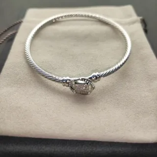 Tiffany & Co. HardWear मरोड़दार केबल पावे हार्ट क्लास्प चाँदी का कंगन