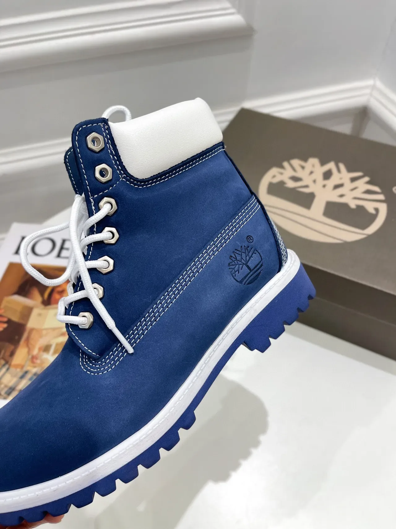 Timberland Premium Botas de Trabalho 6 Polegadas Azul e Branco 4