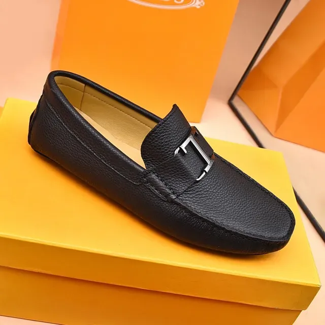 Tod's Double T Loafer Black Pebbled Leather Slip-On Loafers 5