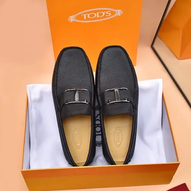 Tod's Double T Loafer Black Pebbled Leather Slip-On Loafers 9