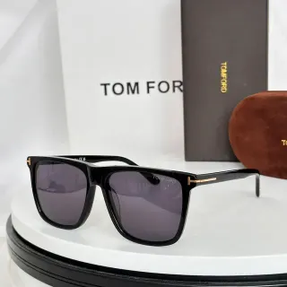 Tom Ford Black Gold Rectangular Acetate Frame T-Bar Temple Accents Sunglasses