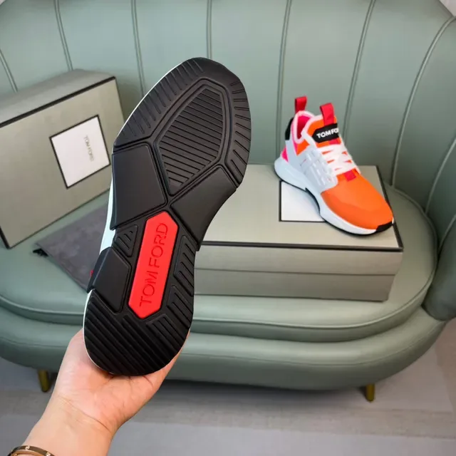 Tom Ford Tênis Lifestyle Malha Superior Laranja Vermelho Midsole Esculturado Branco 2