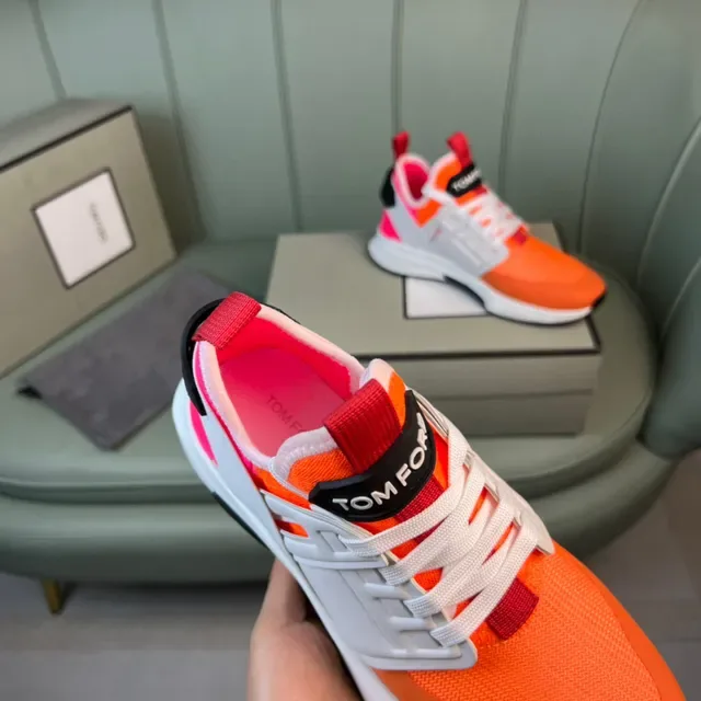 Tom Ford Tênis Lifestyle Malha Superior Laranja Vermelho Midsole Esculturado Branco 3