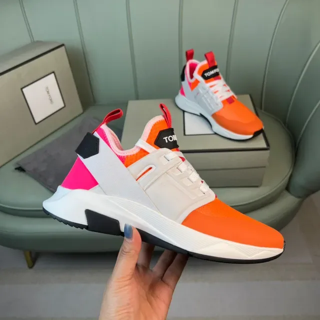 Tom Ford Tênis Lifestyle Malha Superior Laranja Vermelho Midsole Esculturado Branco 4