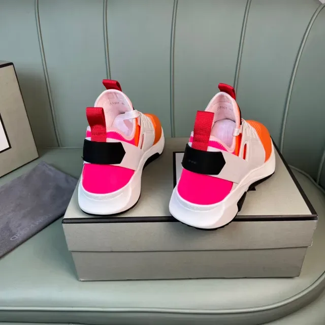 Tom Ford Tênis Lifestyle Malha Superior Laranja Vermelho Midsole Esculturado Branco 6