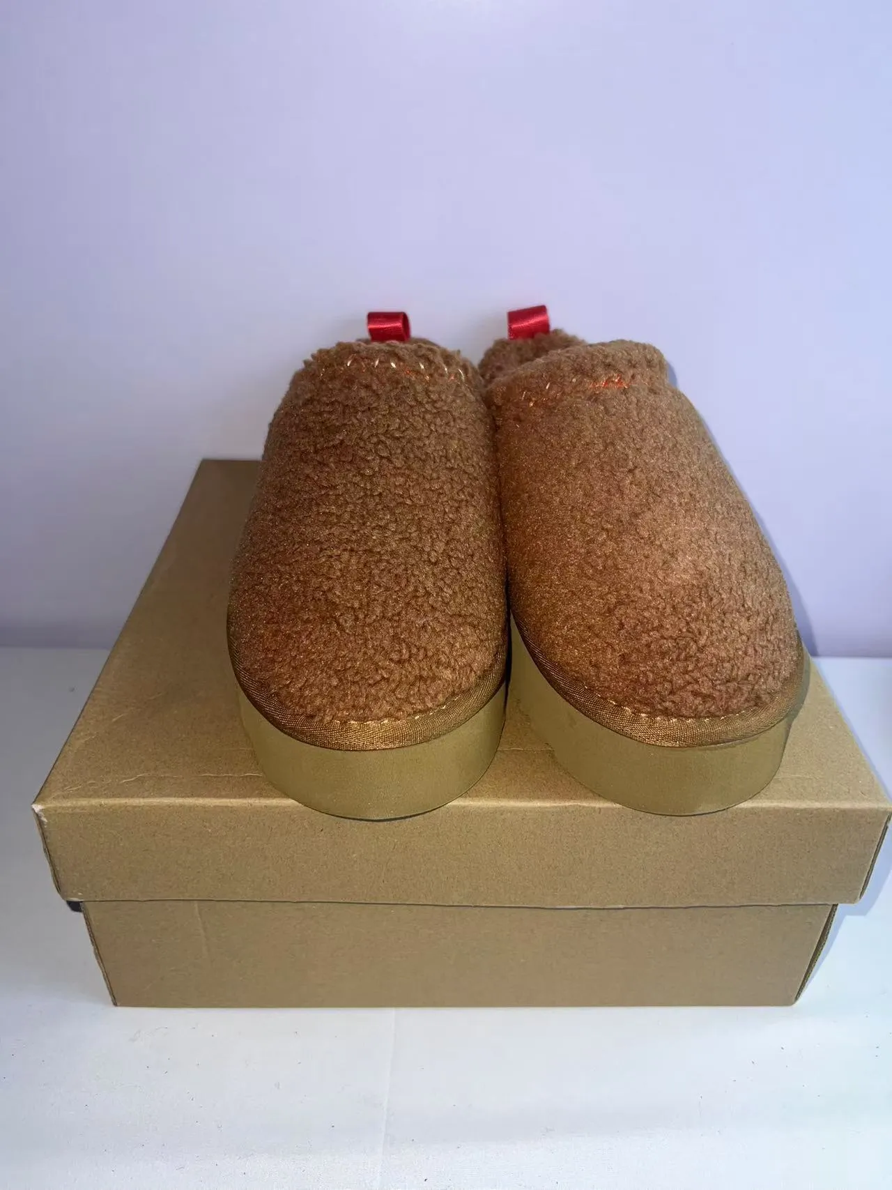 UGG Brown Red Shearling Upper Exposed Contrast Stitching Casual Shoes 2