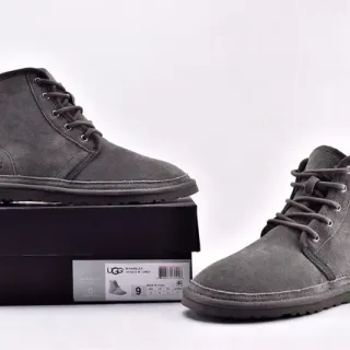 UGG Harkley ग्रे सूड लेस-अप एंकरल बूट्स
