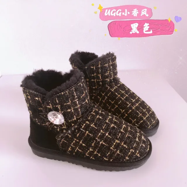 UGG Pink Beige Tweed Upper Shearling Lining Snow Boots 3