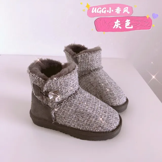 UGG Pink Beige Tweed Upper Shearling Lining Snow Boots 5