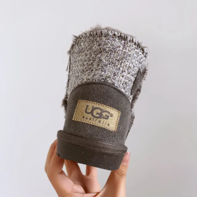 UGG Pink Beige Tweed Upper Shearling Lining Snow Boots 6