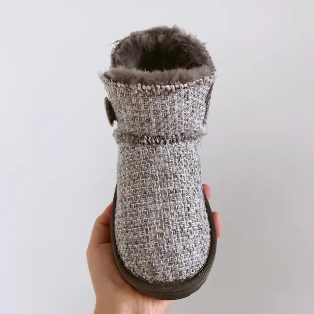 UGG Pink Beige Tweed Upper Shearling Lining Snow Boots 9