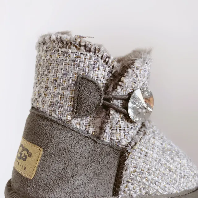 UGG Pink Beige Tweed Upper Shearling Lining Snow Boots 13