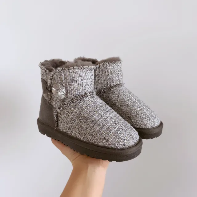 UGG Pink Beige Tweed Upper Shearling Lining Snow Boots 14