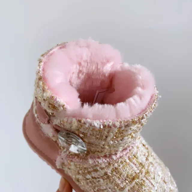 UGG Pink Beige Tweed Upper Shearling Lining Snow Boots 15