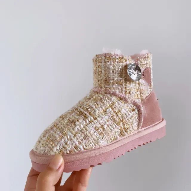 UGG Pink Beige Tweed Upper Shearling Lining Snow Boots 19