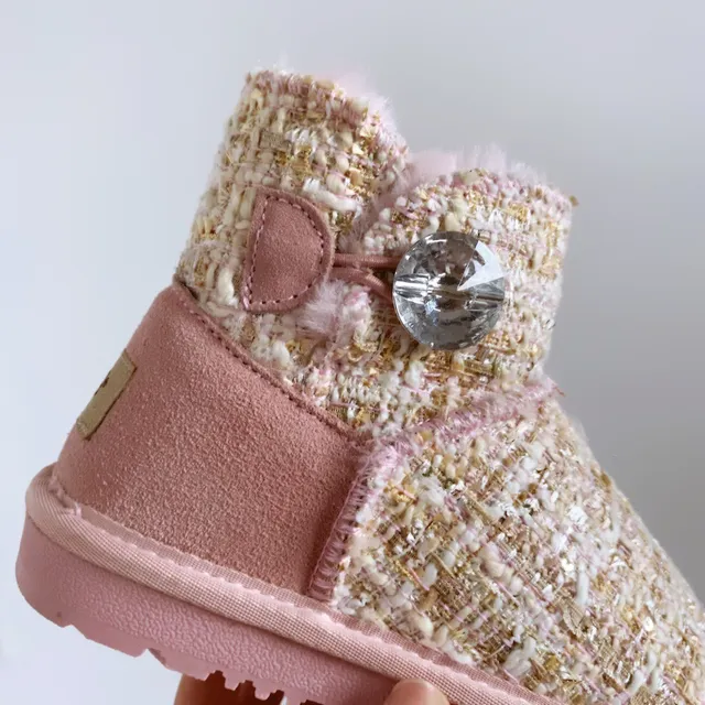 UGG Pink Beige Tweed Upper Shearling Lining Snow Boots 20