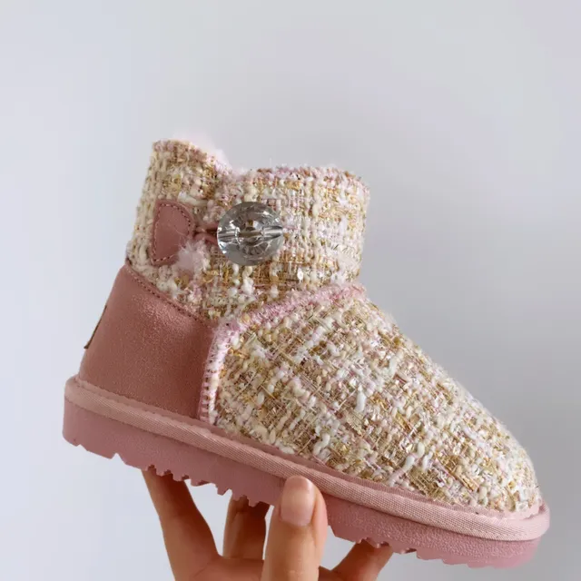 UGG Pink Beige Tweed Upper Shearling Lining Snow Boots 21
