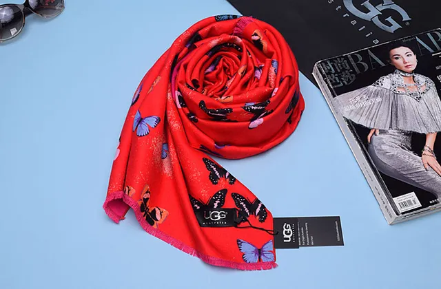 UGG Red Purple Printed Butterfly Motif Scarve 2