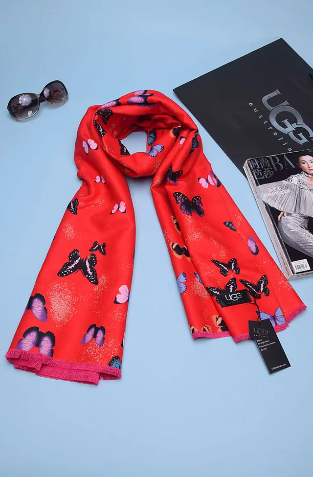UGG Red Purple Printed Butterfly Motif Scarve 3