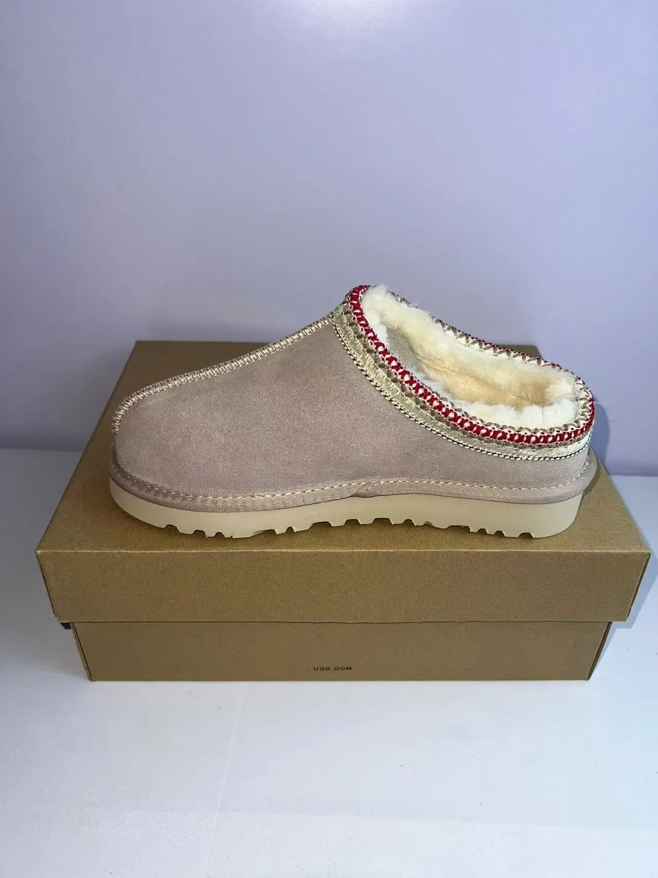 UGG Tasman Sapatos Casuais Beige Red Camurça Superior Forrados com Shearling 4