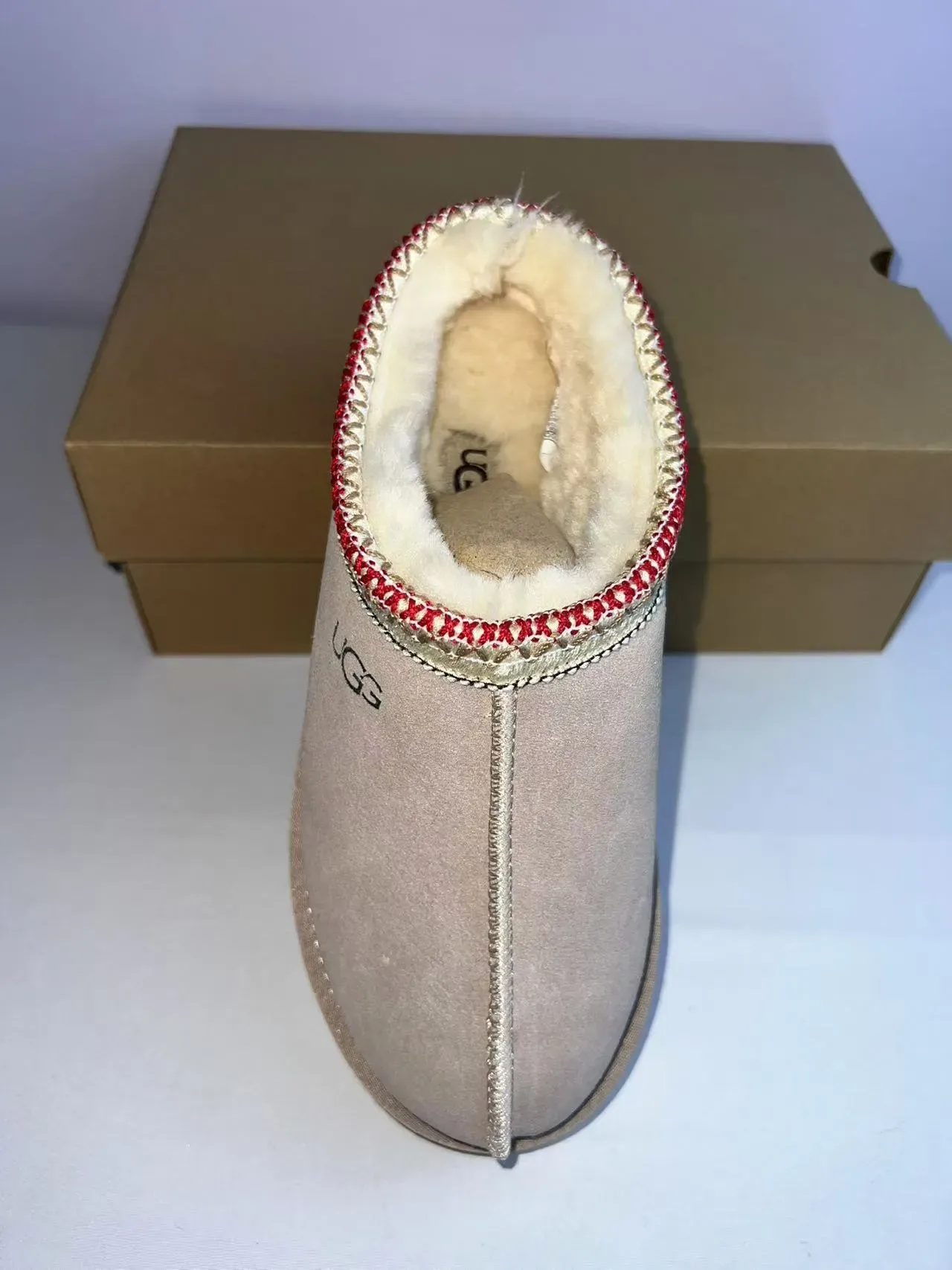 UGG Tasman Sapatos Casuais Beige Red Camurça Superior Forrados com Shearling 6