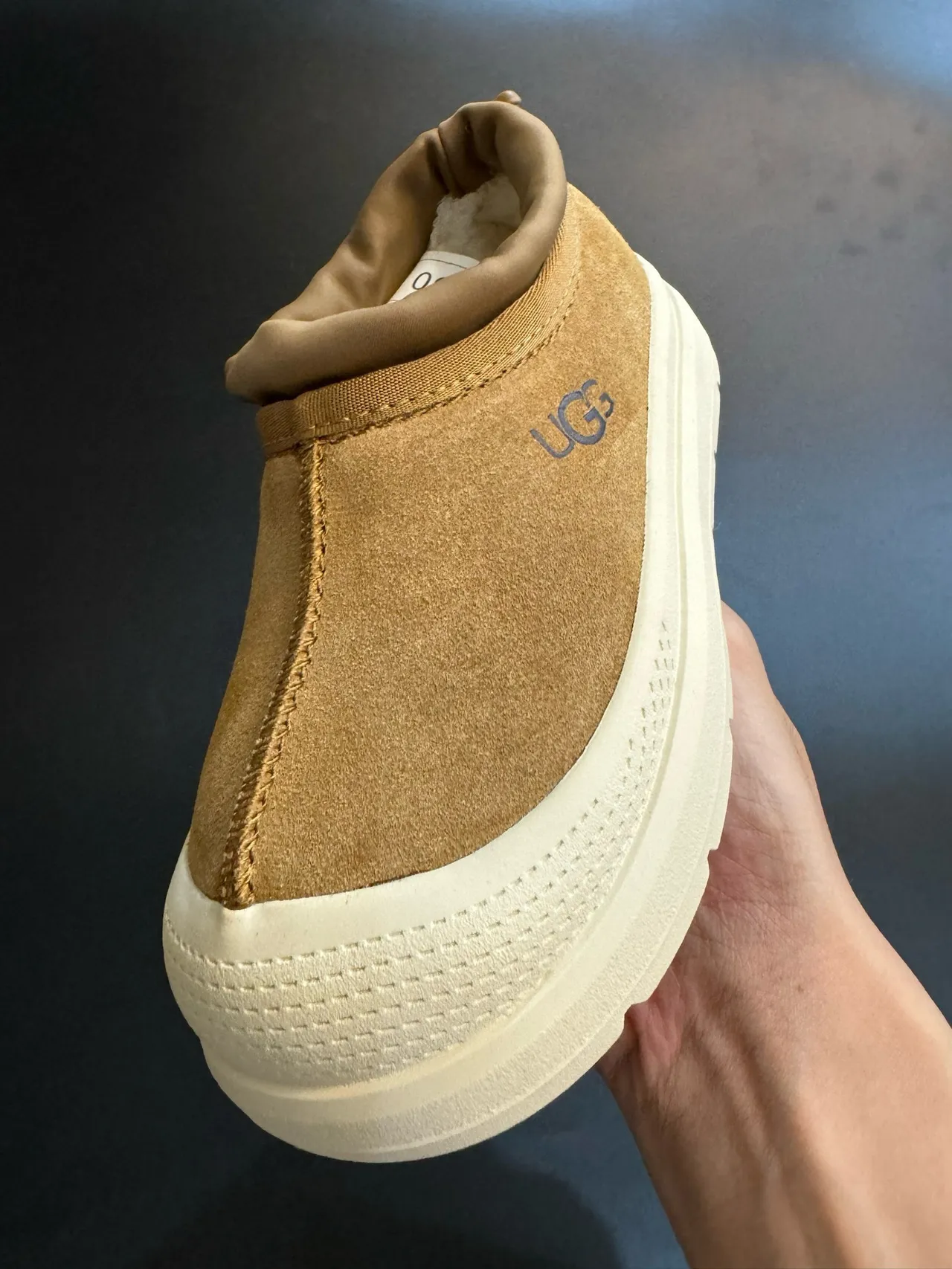 UGG Tasman Beige White Slip-On Platform Sole Casual Shoes 9