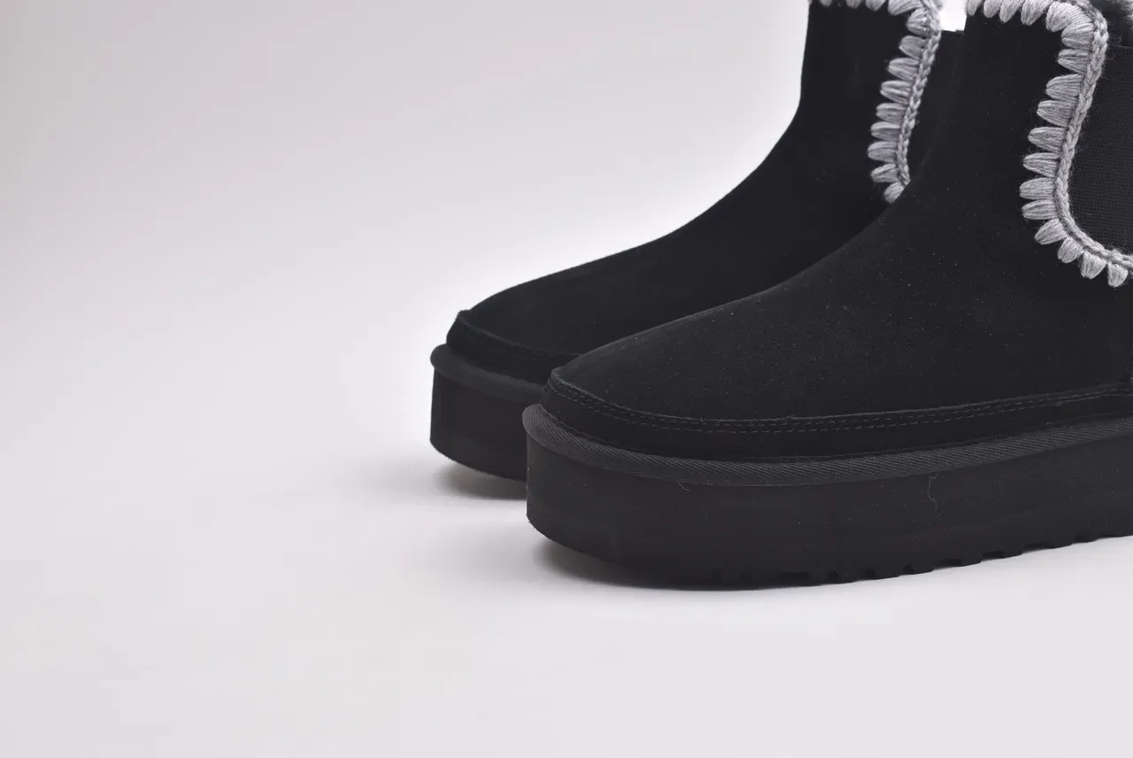 UGG Tasman Black Gray Suede Upper Braided Trim Chelsea Boots 6