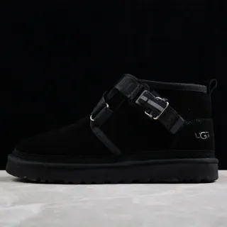 UGG Tasman काले चमड़े के एंक्ल बूट्स