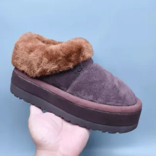 UGG Tasman Brown Beige Platform Sole Shearling-Lined Collar Casual Shoes