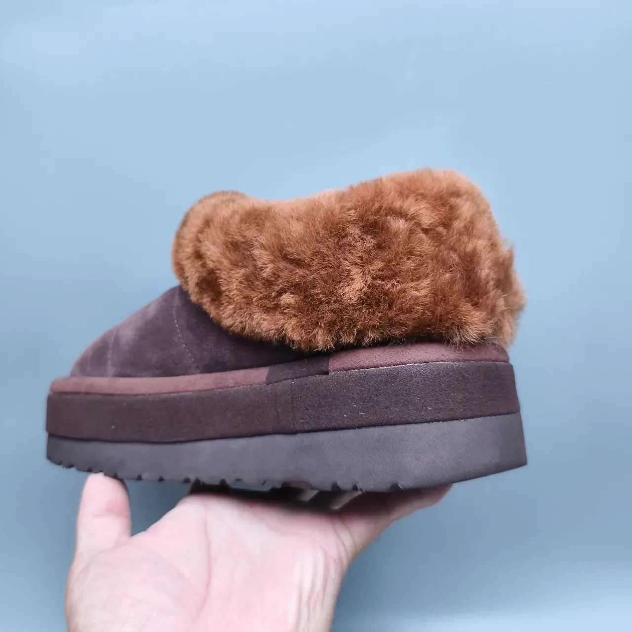 UGG Tasman ब्राउन बीज प्लेटफॉर्म सोल शियरलिंग-लाइन्ड कॉलर कासुअल जूते 4