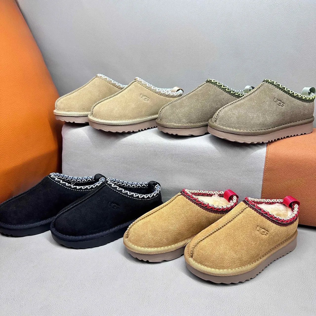 UGG Tasman Marrom Vermelho Suede Superior Forro de Shearling Interior Sapatos Casuais 8