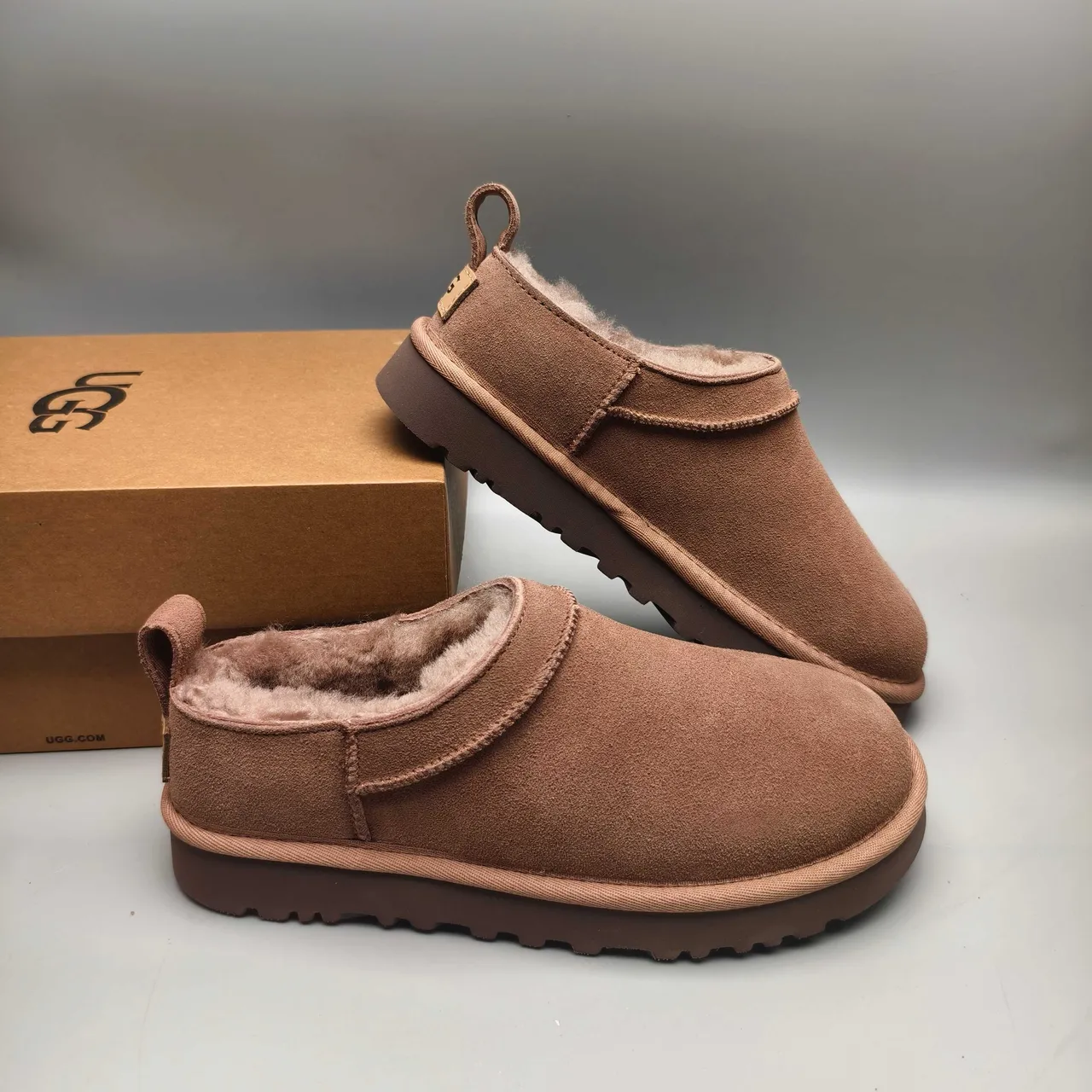 UGG Tasman 棕色羊麂皮 Shearling 衬里 套脚雪靴 6