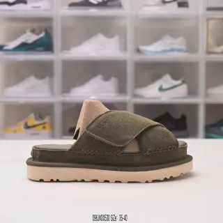 UGG Tasman 橄榄绿麂皮平台拖鞋