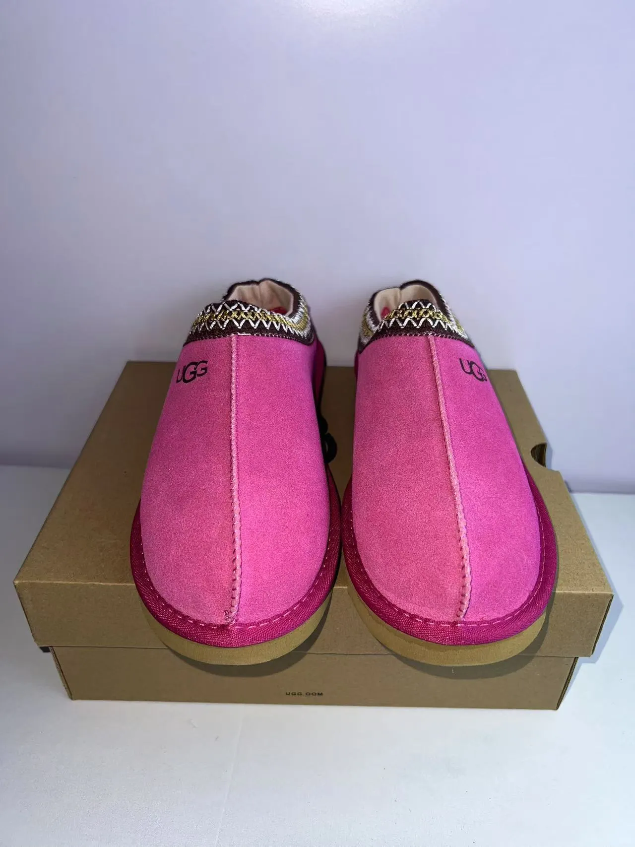 UGG Tasman Pink Embroidered Trim Slipper 6