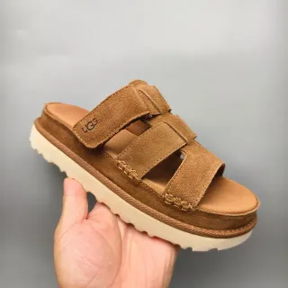 UGG Tasman Tan Suede Double-Strap Platform Casual Sandals