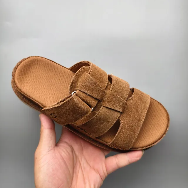 UGG Tasman Tan Suede Double-Strap Platform Casual Sandals 3