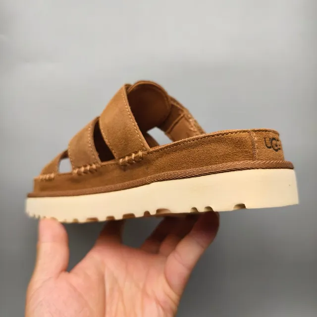 UGG Tasman Tan Suede Double-Strap Platform Casual Sandals 4