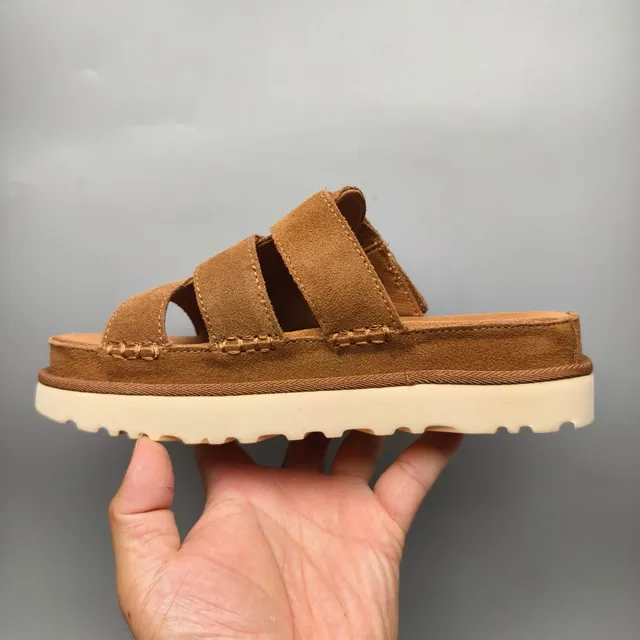 UGG Tasman Tan Suede Double-Strap Platform Casual Sandals 7