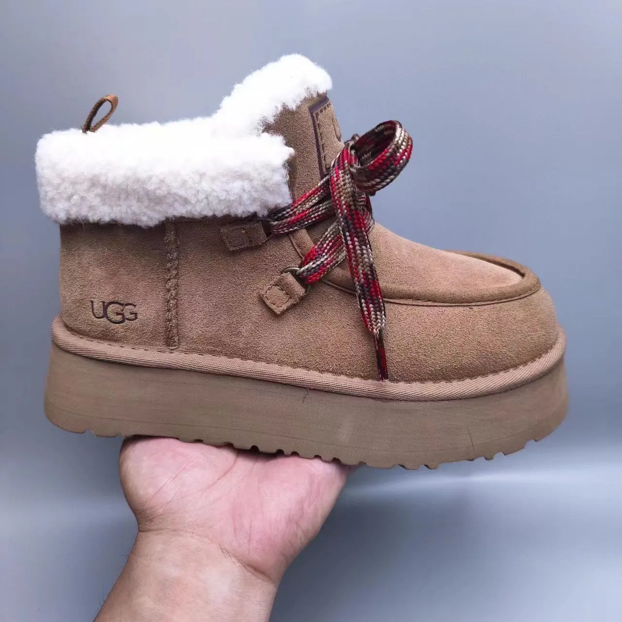 UGG Tasman Tan Suede Shearling-Lined Platform Snow Boots 3