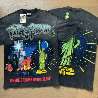 Vale Forever Graphic Print Acid-Wash Black Double-Sided T-Shirt