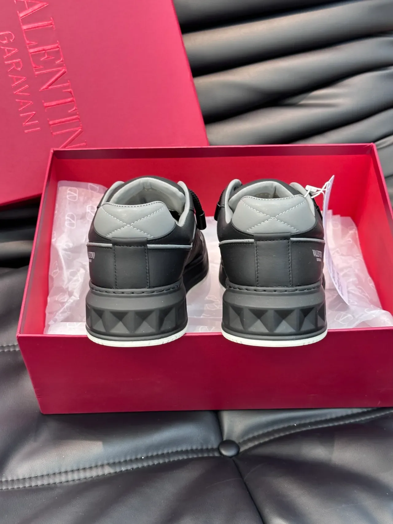 Valentino Black Gray Leather Upper Perforated Toe Lifestyle Sneakers 3