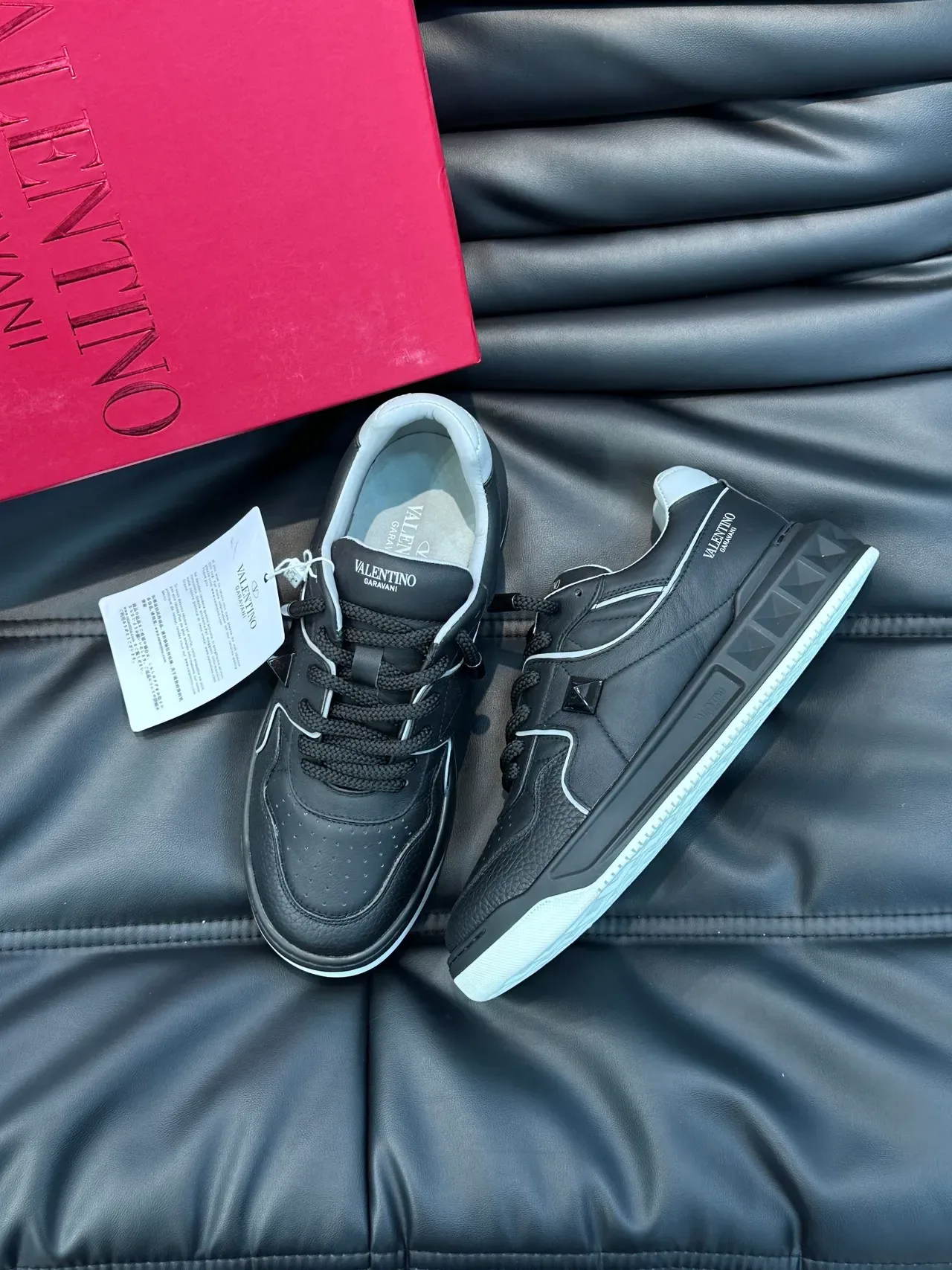 Valentino Black Gray Leather Upper Perforated Toe Lifestyle Sneakers 5