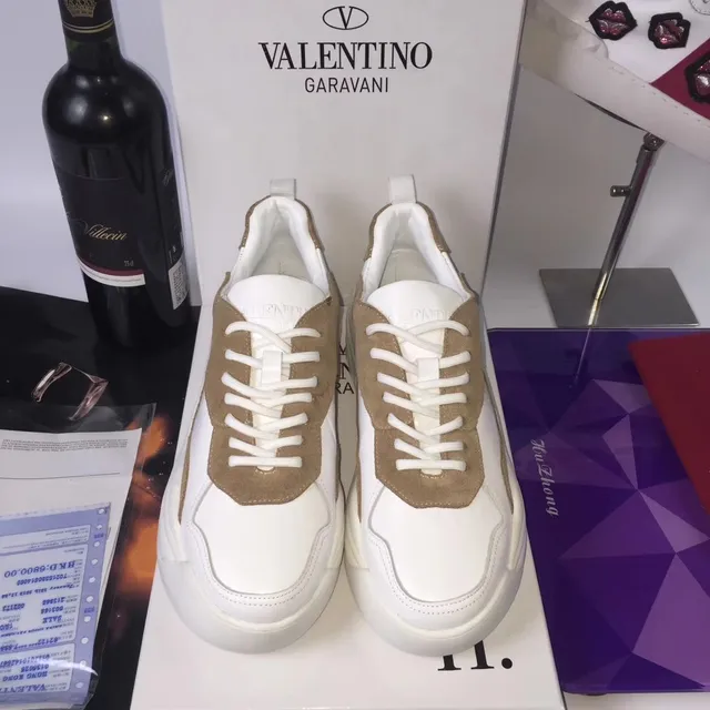 Valentino Garavani Blanco y Beige Suela de Plataforma Cuero y Ante Mezclados Zapatillas Chunky 2
