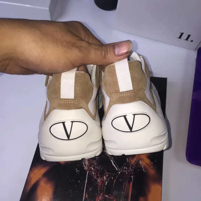 Valentino Garavani Blanco y Beige Suela de Plataforma Cuero y Ante Mezclados Zapatillas Chunky 3