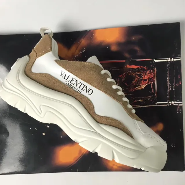 Valentino Garavani Blanco y Beige Suela de Plataforma Cuero y Ante Mezclados Zapatillas Chunky 4