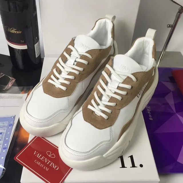 Valentino Garavani Blanco y Beige Suela de Plataforma Cuero y Ante Mezclados Zapatillas Chunky 5