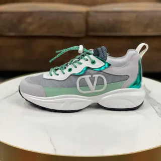 Valentino Gris Semelle Verte Maillage Avec Couches Et Synthétique Supérieur Baskets Chunky